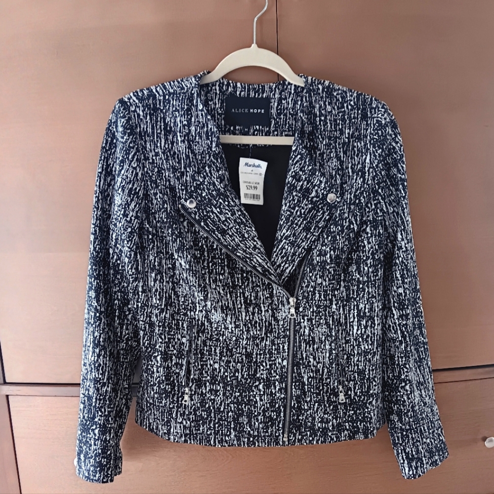 NWT Moto Jacket, Size M, Black and White